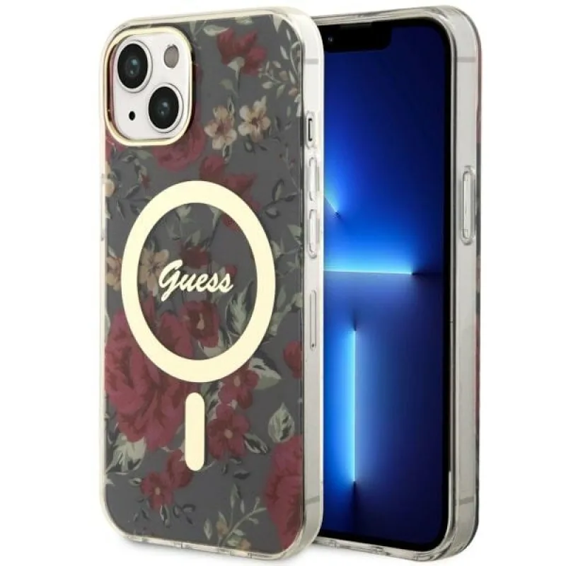 Puzdro Guess Flower MagSafe pre iPhone 14 - zelené