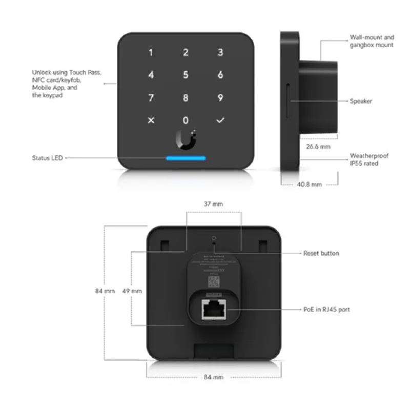Ubiquiti UniFi Access - G3 Reader Flex čtečka karet s klávesnicí (RFID 13,56MHz/NFC/mobil) černá