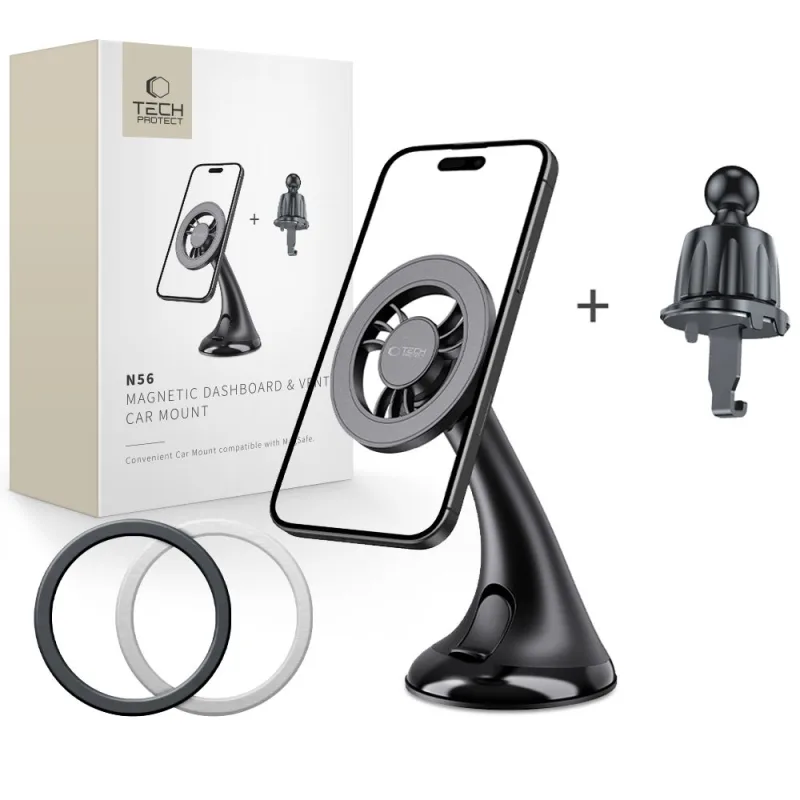 Držiak do auta Tech-Protect N56 na palubnú dosku, čelné sklo alebo držiak vetracieho otvoru – čierny