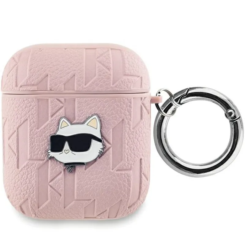 Puzdro Karl Lagerfeld Monogram Choupette Head pre AirPods 1 / 2 - ružové