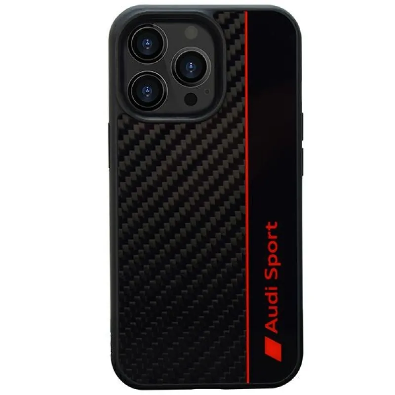 Audi Carbon Fiber Stripe iPhone 13 Pro Max 6,7" čierno/čierne pevné puzdro AUS-TPUPCIP13PM-R8/D1-BK