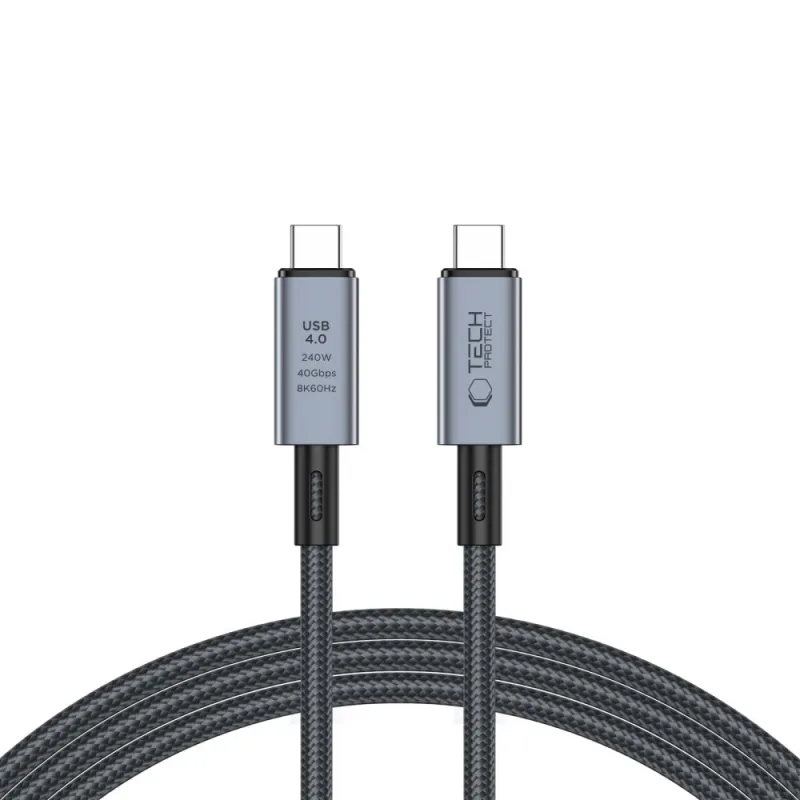 Kábel Tech-Protect UltraBoost Max USB-C 4.0 / USB-C 4.0 PD 240W 8K 40Gbps 2m – sivý