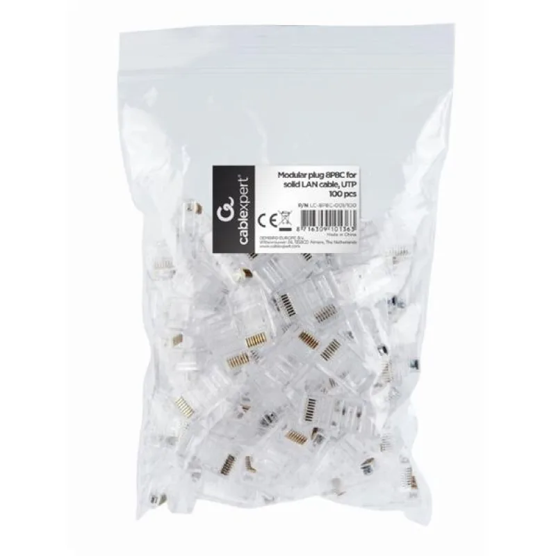 Gembird Modular plug 8P8C for solid LAN cable CAT5, UTP, 100 pcs per bag…