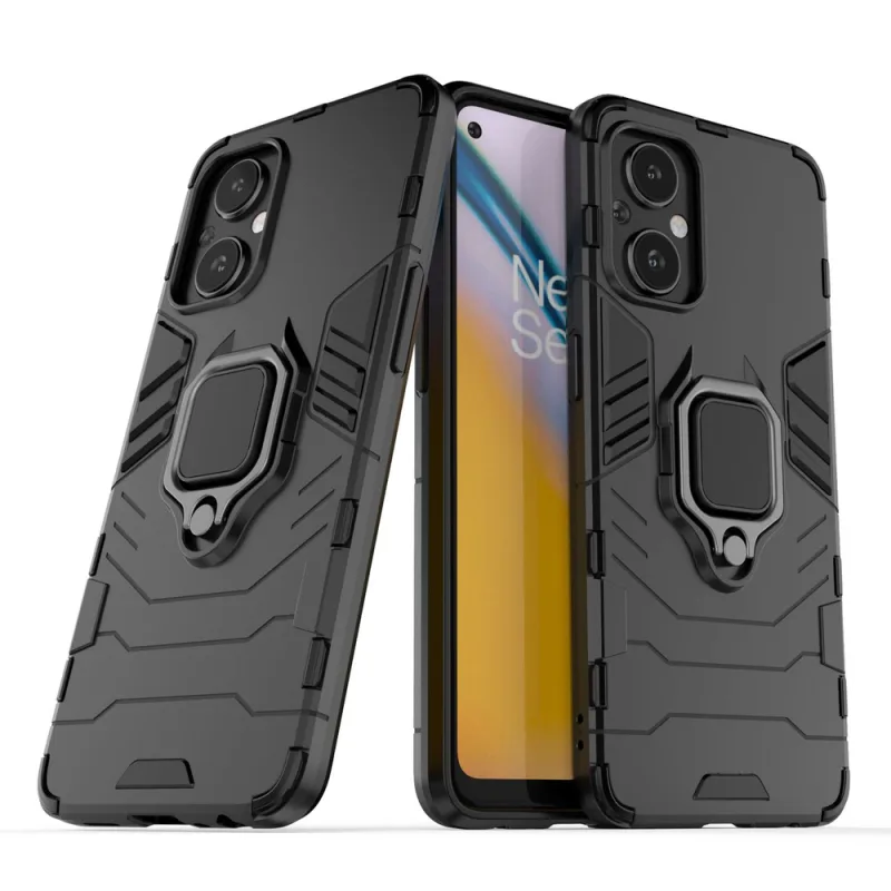 Pevný kryt hybridného puzdra Ring Armor + magnetický držiak pre OnePlus Nord N20 5G čierny