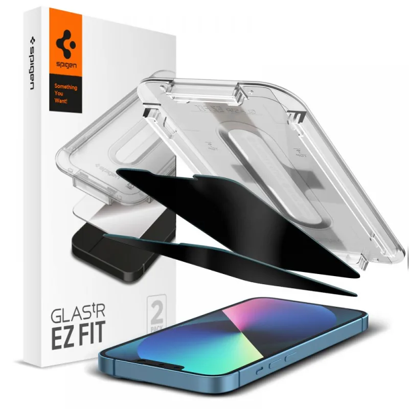 Tvrdené sklo Spigen Glas.tR EZ Fit Privacy pre iPhone 13 / 13 Pro / 14 / 16e - 2 ks.