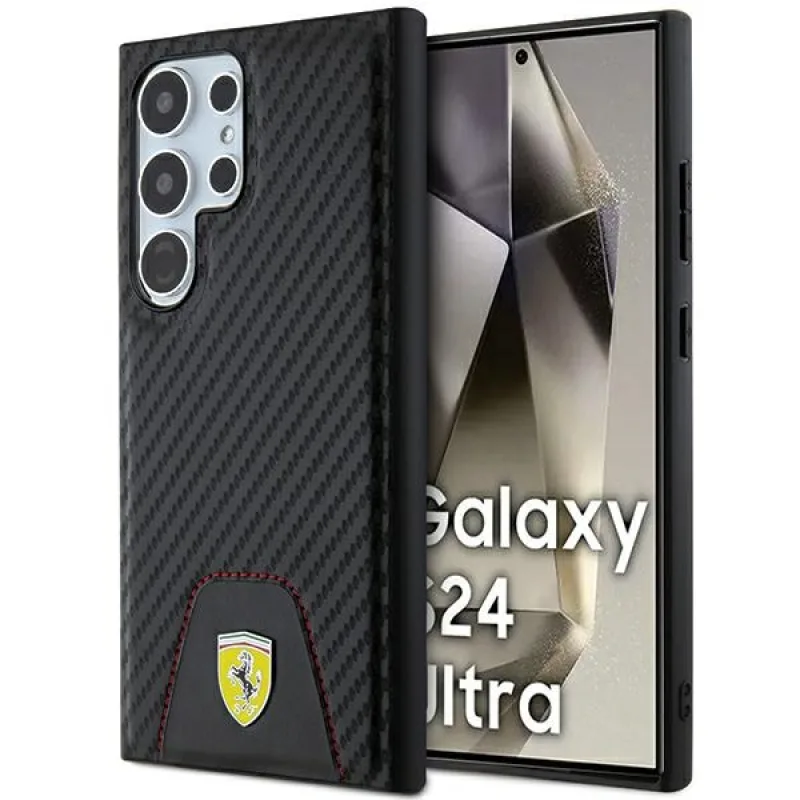 Kryt Ferrari Carbon Stitched Bottom pre Samsung Galaxy S24 Ultra - čierny