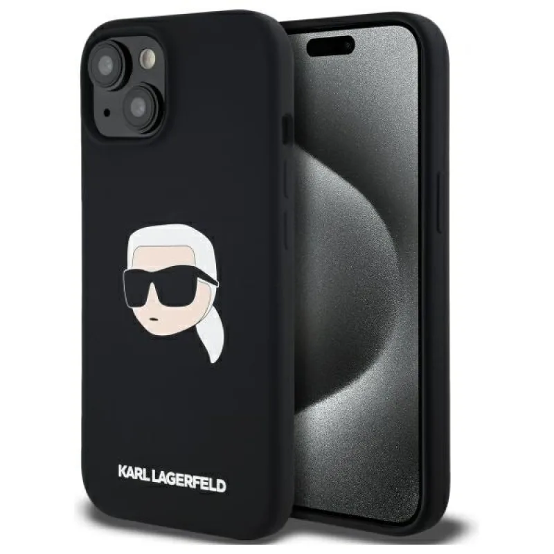 Karl Lagerfeld KLHMP15SSKHPLK iPhone 15 6,1" čierno/čierne pevné puzdro Silikónové Karl Head Print MagSafe