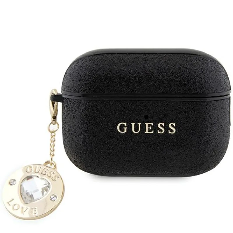 Guess GUAP2PGEHCDK puzdro na kryt AirPods Pro 2 - čierne Fixed Glitter Heart Diamond Charm