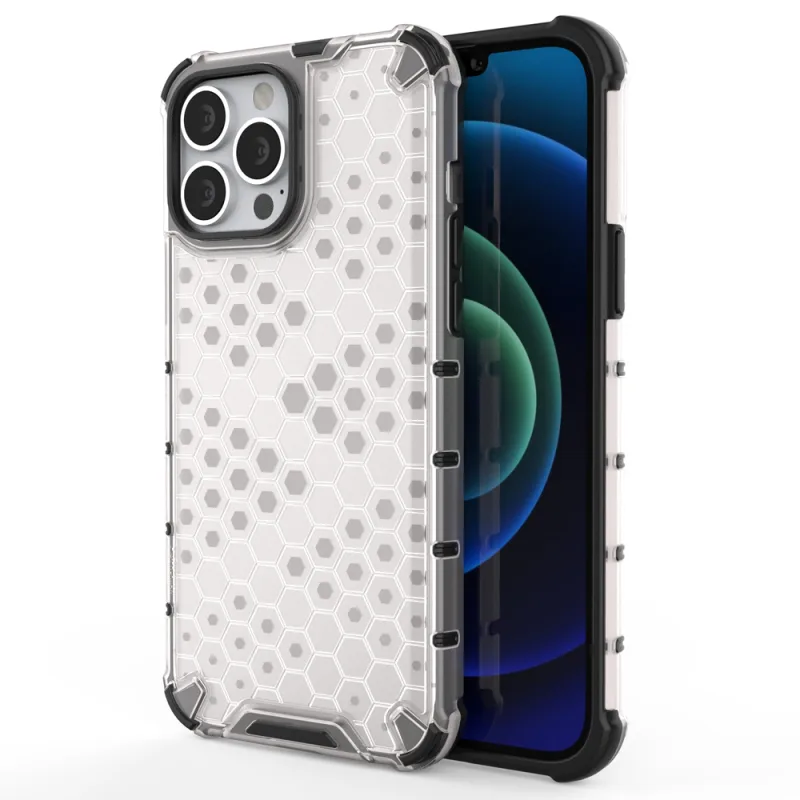 Pancierový kryt Honeycomb Case s TPU Bumper pre iPhone 13 Pro Max priehľadný