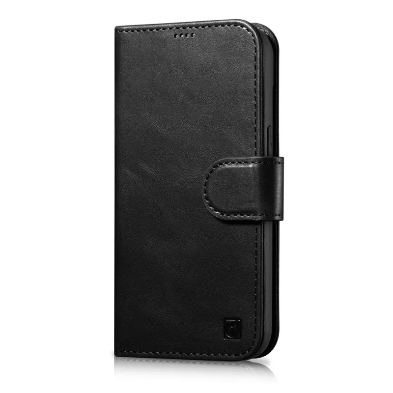 iCarer Oil Wax Wallet Case 2v1 Cover iPhone 14 Plus Anti-RFID kožené flipové puzdro čierne (WMI14220723-BK)