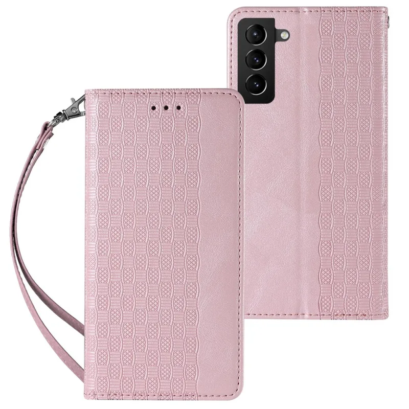 Puzdro s magnetickým popruhom Puzdro pre Samsung Galaxy S22 + (S22 Plus) Pouch Wallet + Mini Lanyard Pendant Pink
