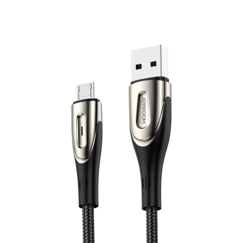 Joyroom Sharp Series S-M411 USB-A / micro USB 3A 2m kábel s indikátorom nabíjania – čierny
