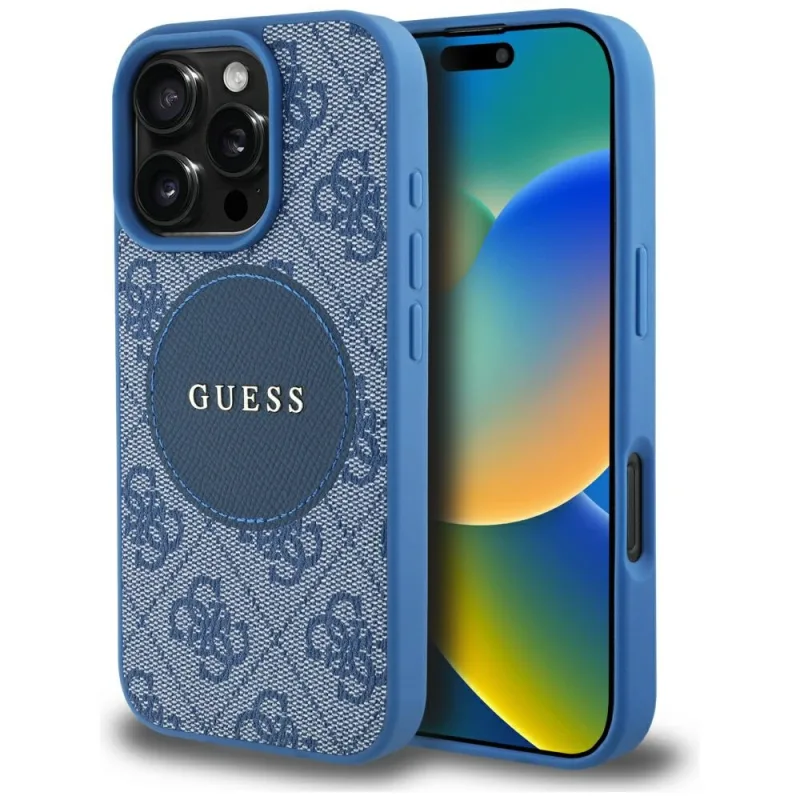 Guess 4G Circle Classic Logo MagSafe puzdro pre iPhone 16 Pro - modré