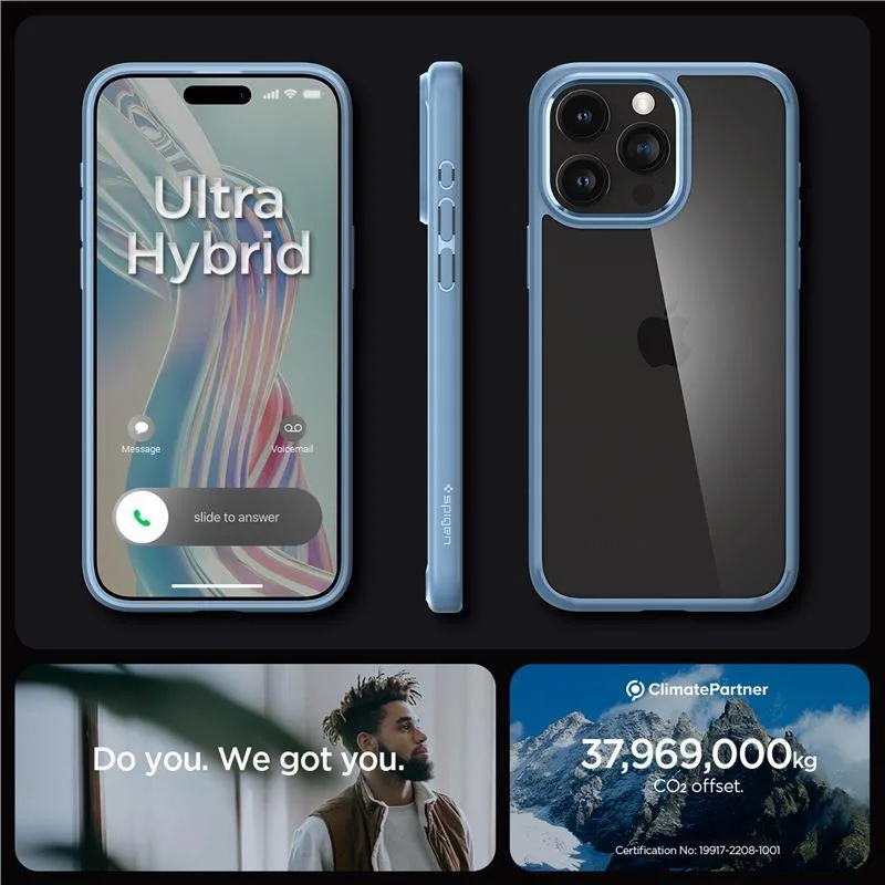 Hybridné puzdro Spigen Crystal pre iPhone 15 Pro Max – priehľadné modré