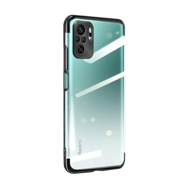 Clear Color Case Gel TPU Galvanický rám Kryt pre Xiaomi Redmi Note 10 5G / Poco M3 Pro čierny