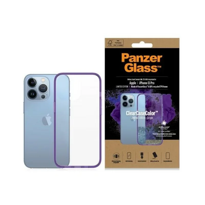 Antibakteriálne puzdro s certifikáciou Military Grade pre iPhone 13 Pro PanzerGlass ClearCase - priehľadné fialové