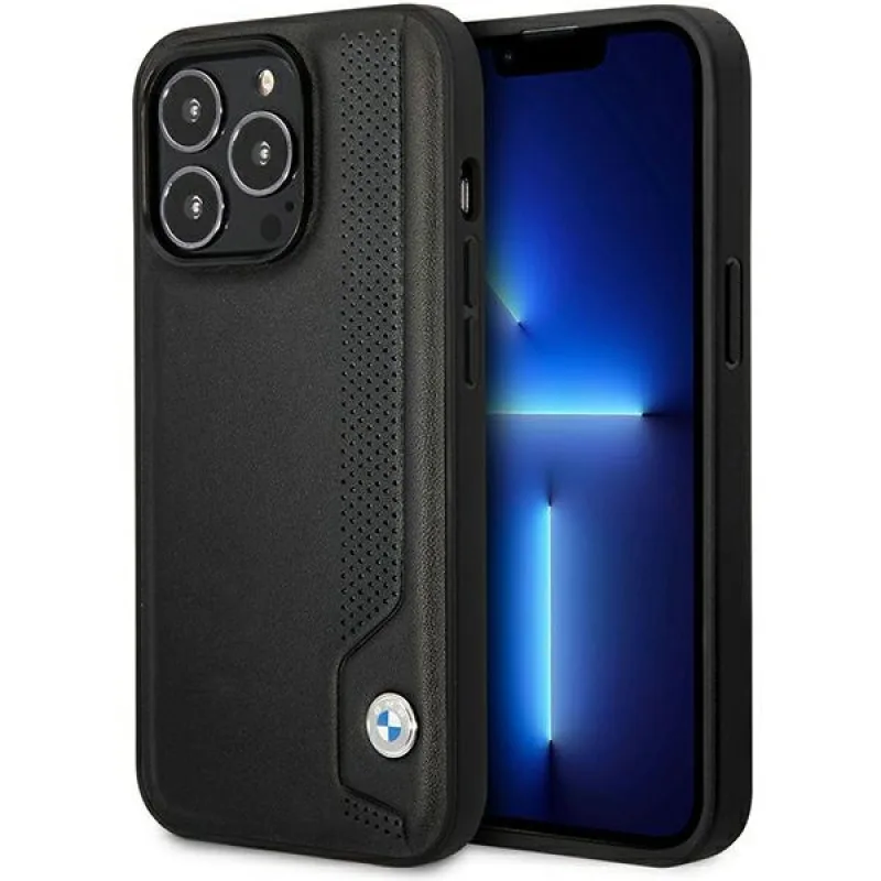 Puzdro BMW BMHCP14L22RBDK iPhone 14 Pro 6,1" čierne/čierne pevné puzdro Kožené modré bodky