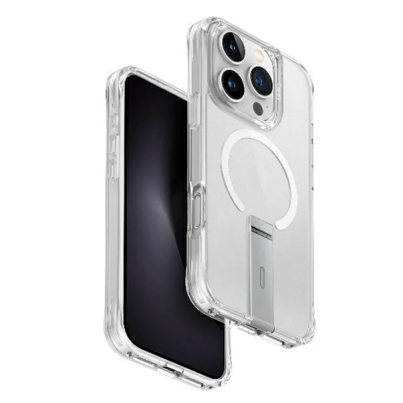 Uniq Eleva s puzdrom Vertica Stand Case pre iPhone 16 Pro – priehľadné