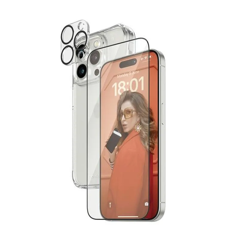 Sada PanzerGlass Bundle 3v1 priehľadné puzdro + fólia + kryt na fotoaparát pre iPhone 15 Pro
