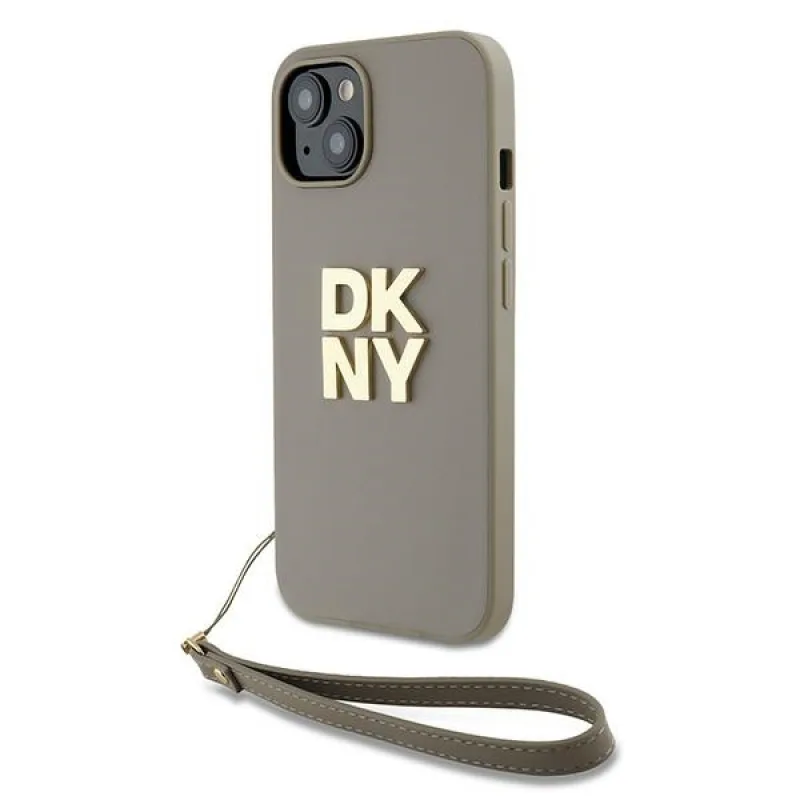 Obal DKNY Wrist Strap Stock Logo pre iPhone 15 / 14 / 13 - béžový