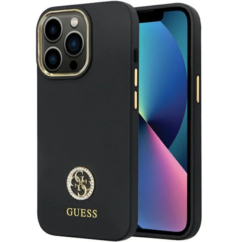 Guess GUHCP13LM4DGPK puzdro pre iPhone 13 Pro / 13 - čierne silikónové Logo Strass 4G