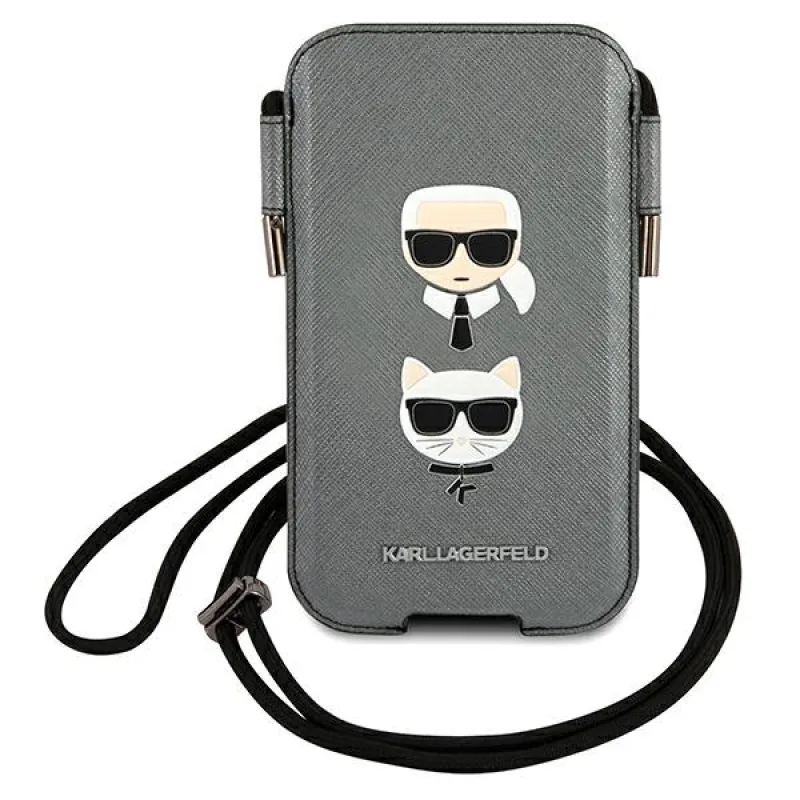 Karl Lagerfeld Saffiano Ikonik Karl&Choupette Head 6,1'' kabelka - šedá
