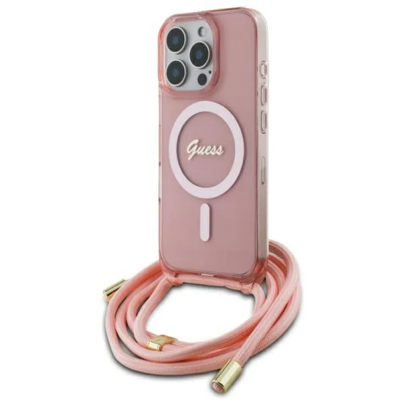 Puzdro Guess Crossbody Cord Script MagSafe pre iPhone 16 Pro Max – ružové
