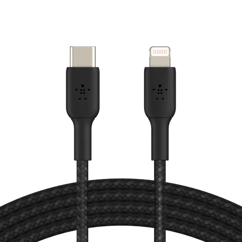 BELKIN kábel opletaný USB-C - Lightning, 1m, čierny CAA004bt1MBK
