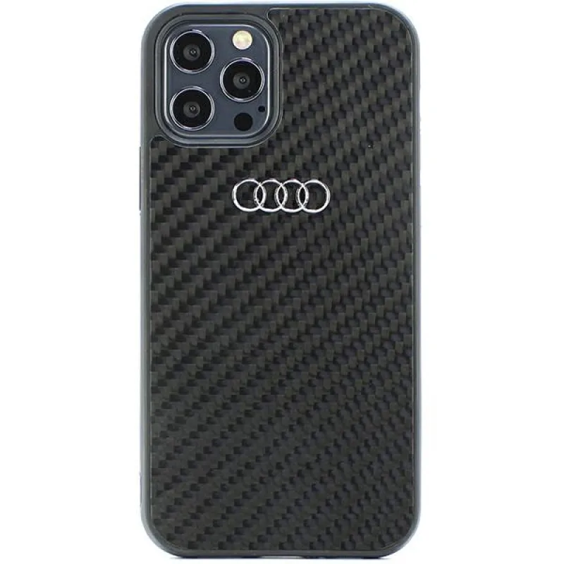 Audi Carbon Fiber iPhone 12/12 Pro 6,1" čierno/čierne pevné puzdro AU-TPUPCIP12P-R8/D2-BK