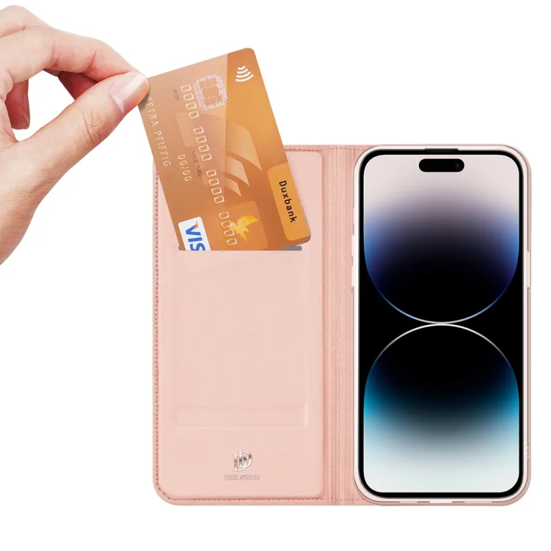 Peňaženka Dux Ducis Skin Pro pre iPhone 15 Pro Max – ružová