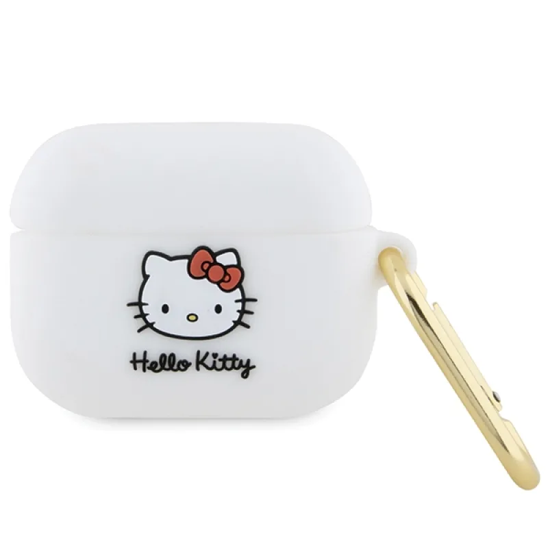 Silikonové puzdro Hello Kitty 3D Kitty Head pre AirPods Pro - biele