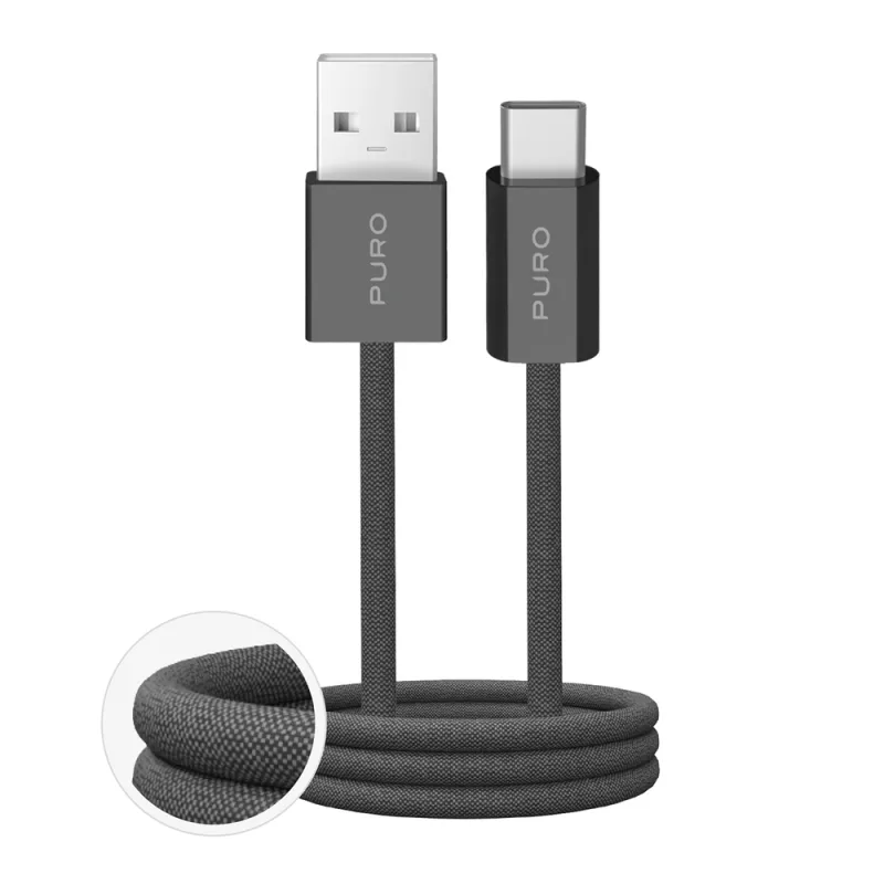 Puro Fabrik 2.0 10W USB-A – opletený kábel USB-C 1,5 m – tmavozelený