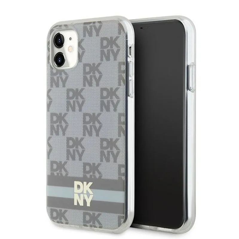DKNY IML kockovaný mono vzor a potlač MagSafe puzdro pre iPhone 11 / Xr - béžové