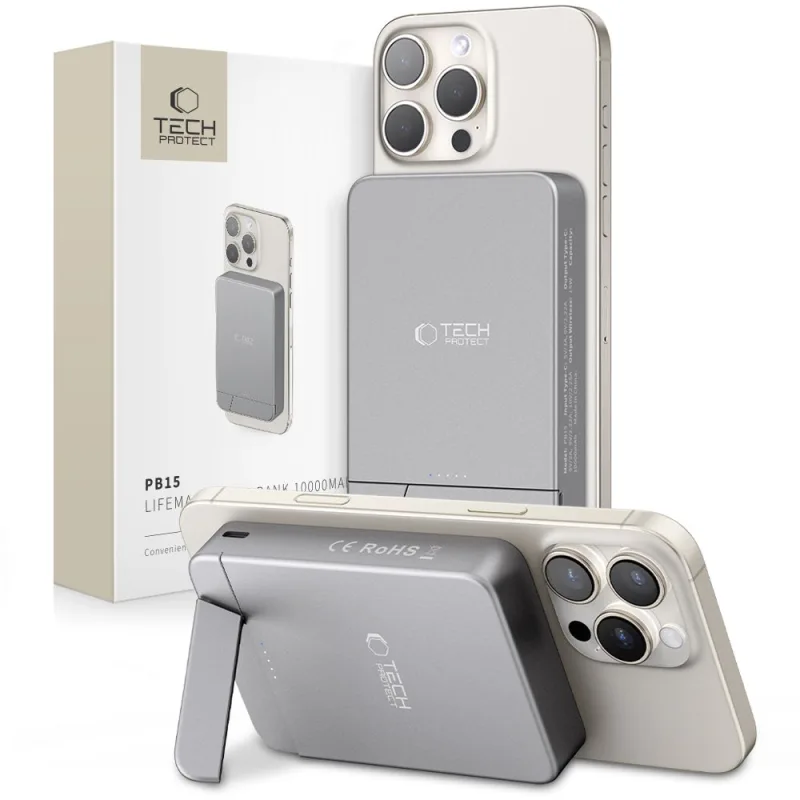 Powerbanka Tech-Protect PB14 LifeMag MagSafe 10000 mAh - šedá