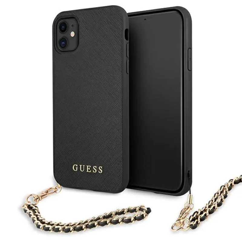 Puzdro Guess Saffiano Chain pre iPhone 11 6.1" / Xr - čierne