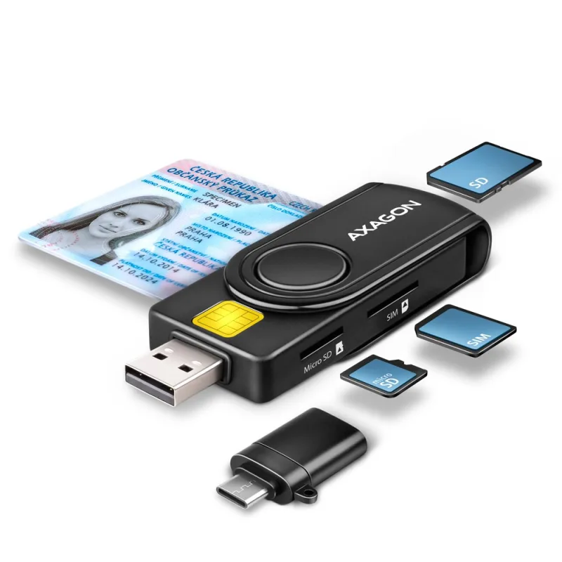 AXAGON CRE-SMP2A, USB-A + USB-C PocketReader 4-slot čítačka Smart card …