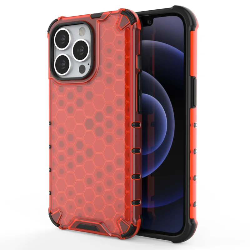 Pancierový kryt Honeycomb Case s TPU Bumper pre iPhone 13 Pro červený