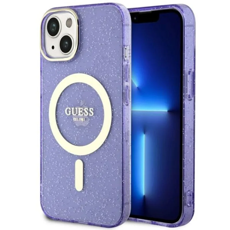 Guess GUHMP14MHCMCGU iPhone 14 Plus 6,7" fialovofialové pevné puzdro Glitter Gold MagSafe