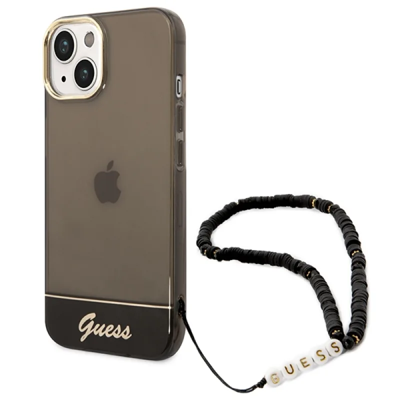 Guess GUHCP14SHGCOHK iPhone 14 6,1 "čierno-čierne pevné puzdro Translucent Pearl Strap