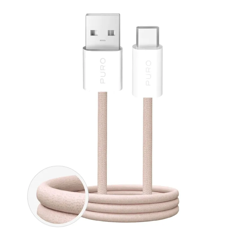 Puro Fabrik 10W opletený kábel USB-A – USB-C 1,5 m – béžový