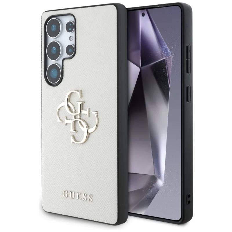 Guess Grained Big 4G Logo Small Classic Logo Case pre Samsung Galaxy S25 Ultra béžové