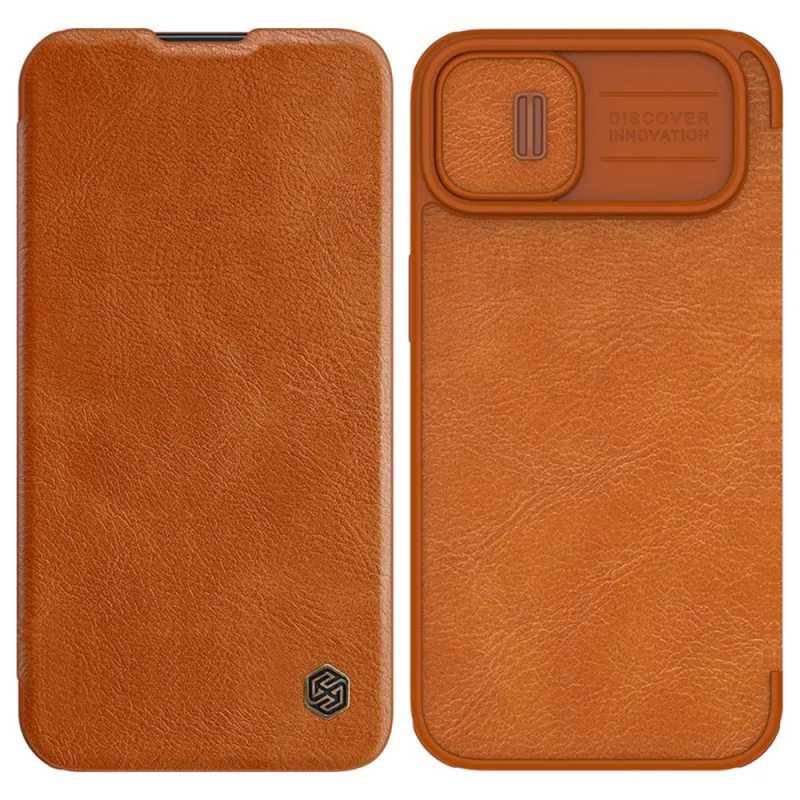 Nillkin Qin Leather Pro Case Kryt fotoaparátu iPhone 14 Plus Kryt puzdra Flip Case Brown
