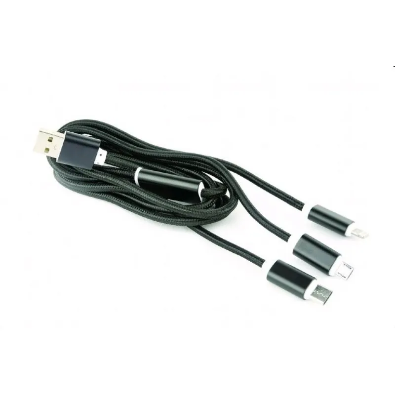 Kábel CABLEXPERT USB A Male/Micro B + Type-C + Lightning, 1m, opletený,…