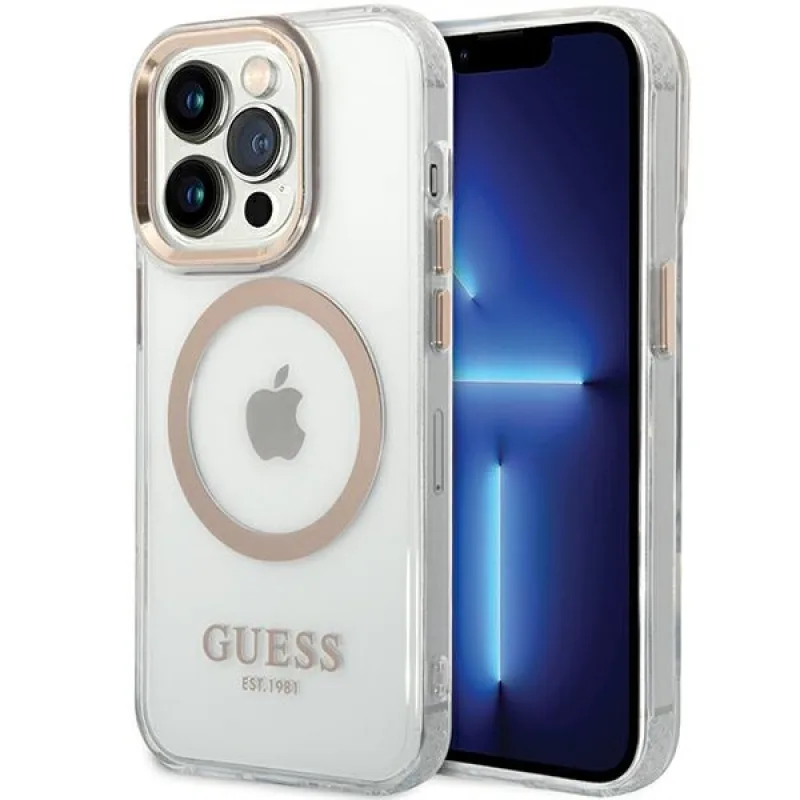 Puzdro Guess Metal Outline MagSafe pre iPhone 15 Pro - zlaté