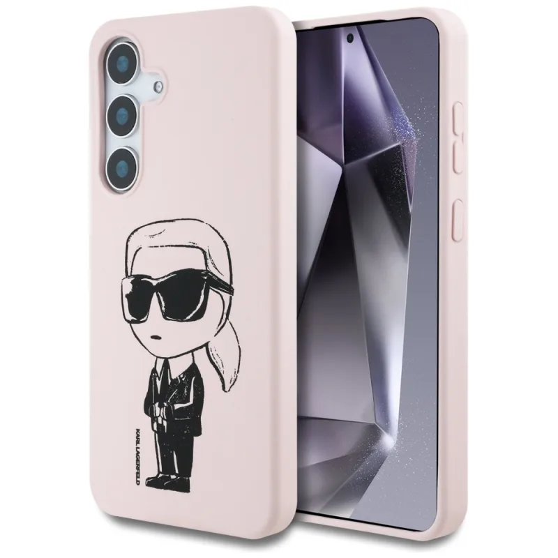 Puzdro Karl Lagerfeld Silicone Graffiti Ikonik Vytlačené logo MagSafe Samsung Galaxy S25 ružové