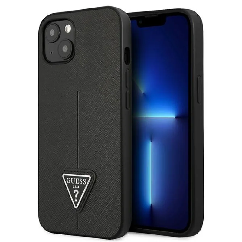 Guess GUHCP14MPSATLK iPhone 14 Plus 6,7 "čierno-čierne pevné puzdro SaffianoTriangle Logo