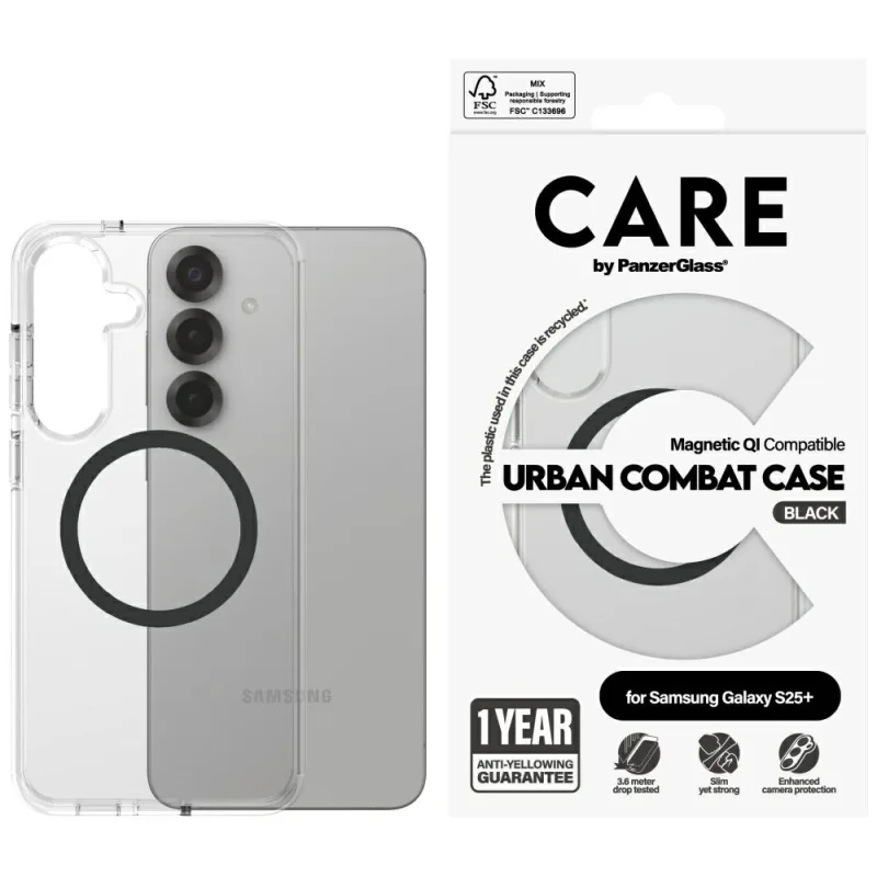 CARE by PanzerGlass Flagship Urban Combat Black QI Case pre Samsung Galaxy S25+ – priehľadné