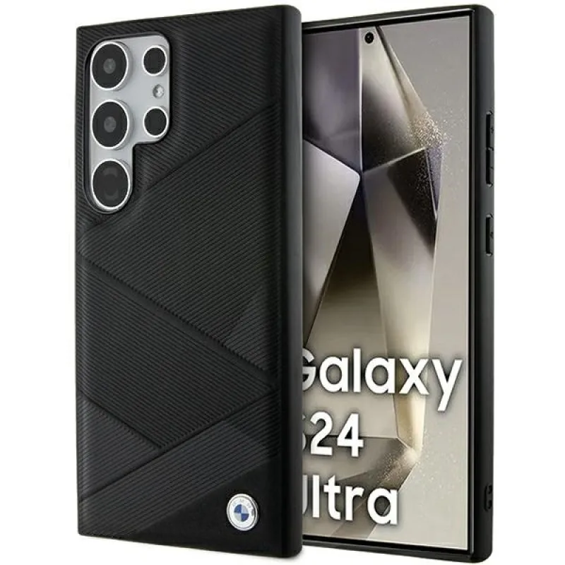 BMW BMHCS24L23RCGPK S24 Ultra S928 čierne/čierne pevné puzdro Signature Leather Crossing Lines Pattern