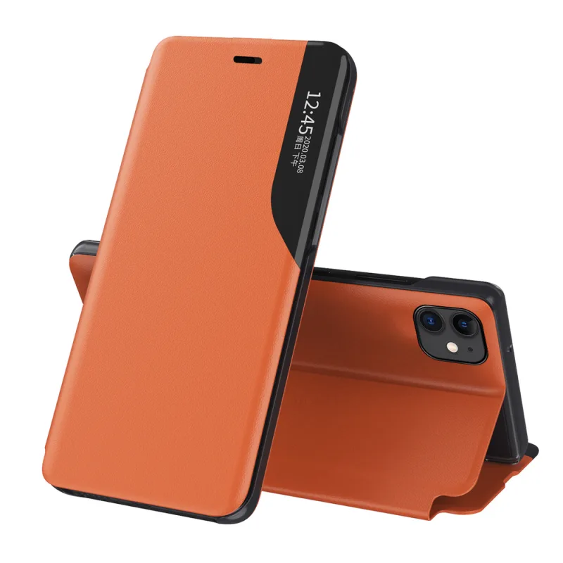 Eco Leather View Case elegantné puzdro typu knižnica so stojanom pre iPhone 13 mini oranžové