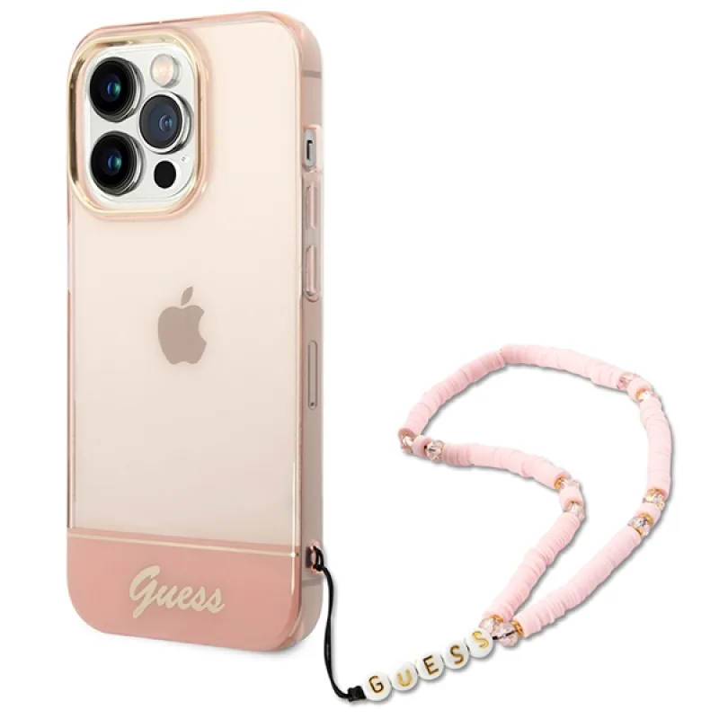 Guess GUHCP14LHGCOHP iPhone 14 Pro 6,1" ružovo-ružové pevné puzdro Translucent Pearl Strap